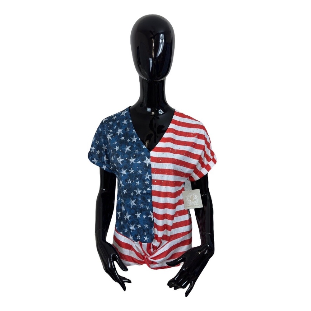 Juniper + Lime Womens Small Shirt Sleeve Top Red White Blue